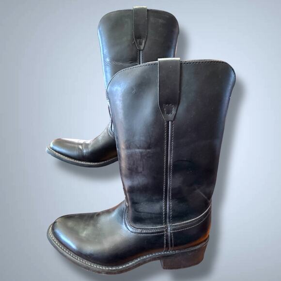 Men's Size 10EE ACME Black Leather Classic Western Boots Neoprene Soles EUC - Picture 4 of 12